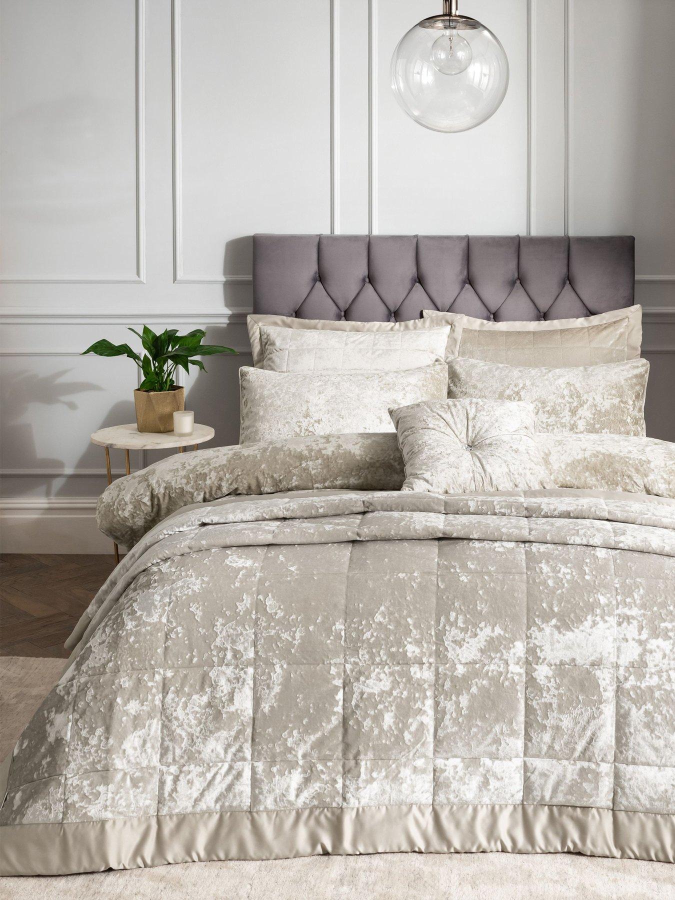  image of catherine-lansfield-crushed-velvet-bedspread-throw-natural