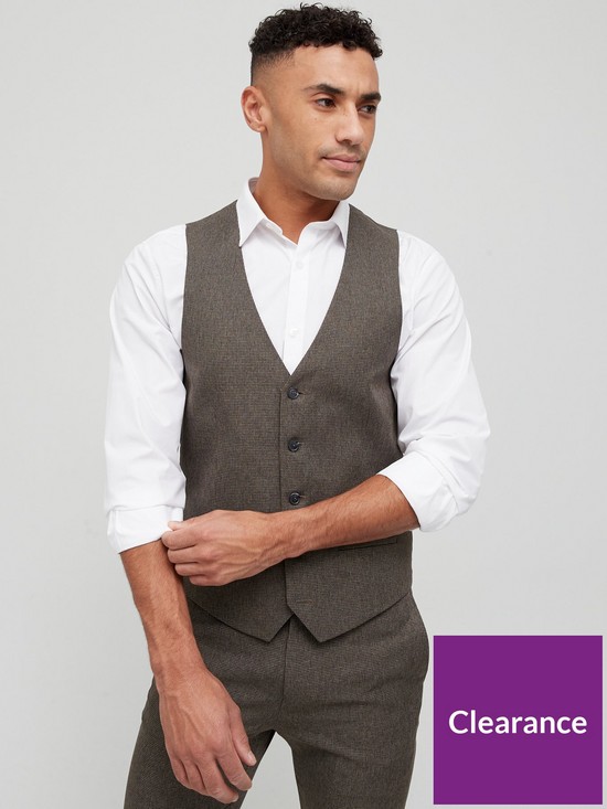 front image of river-island-micro-check-waistcoat-brown