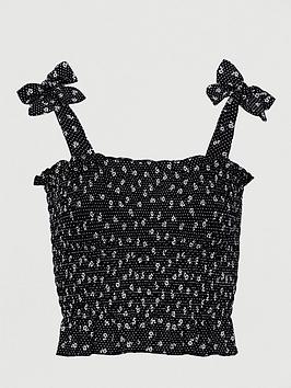 Boohoo Boohoo Ditsy Print Jersey Ruched Top - Black Floral Picture