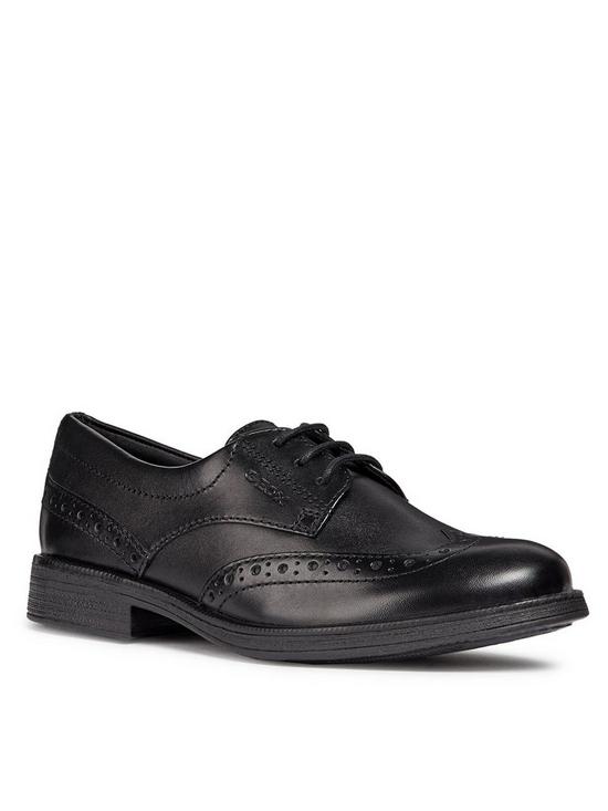 front image of geox-girls-agata-leather-brogue-school-shoes-black