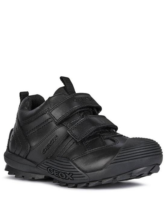 front image of geox-boys-savage-leather-strap-school-shoe-black