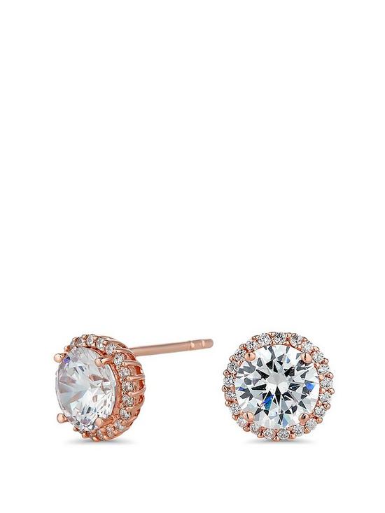 front image of simply-silver-14ct-rose-gold-plated-sterling-silver-with-cubic-zirconia-halo-stud-earrings