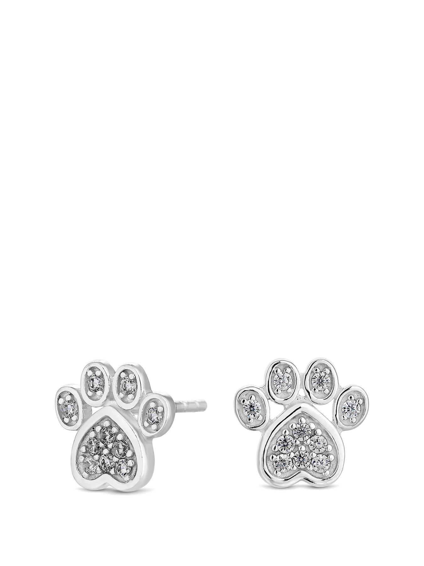 Simply Silver Zirconia Paw Print Earrings | littlewoods.com
