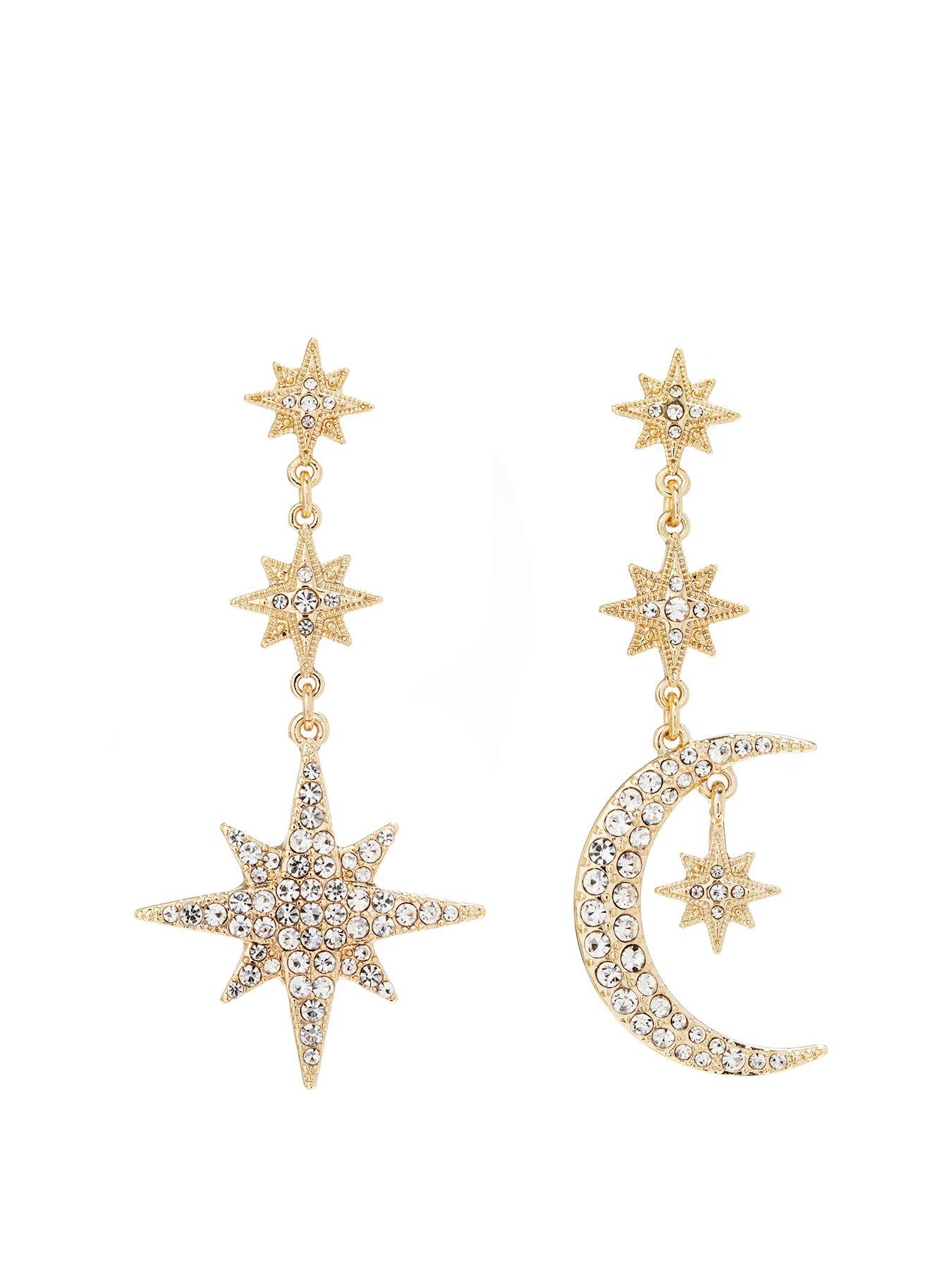 undefined Gold Plated Mix And Match Stars And Moon Drop Earrings