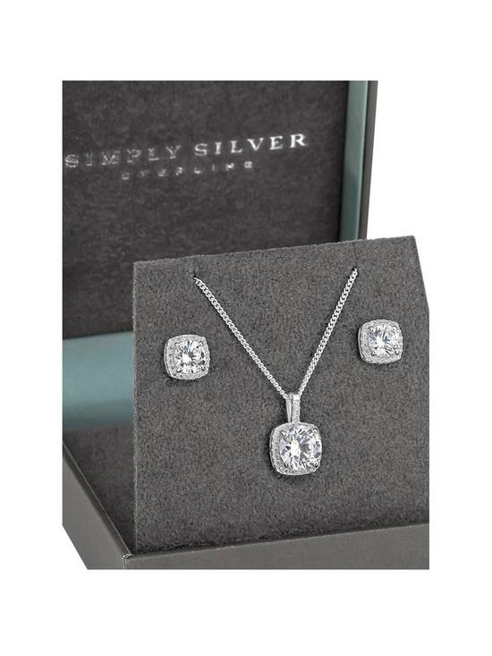 front image of simply-silver-gift-boxed-sterling-silver-925-square-halo-solitaire-jewellery-set