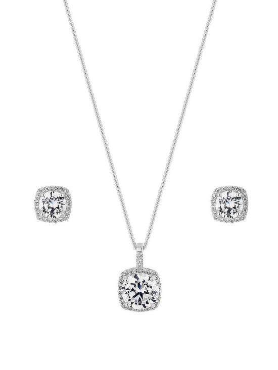 stillFront image of simply-silver-gift-boxed-sterling-silver-925-square-halo-solitaire-jewellery-set