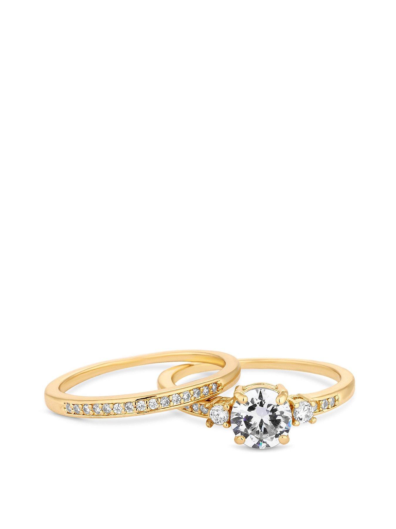 undefined Gold Plated Cubic Zirconia Round Stone Bridal Ring Set