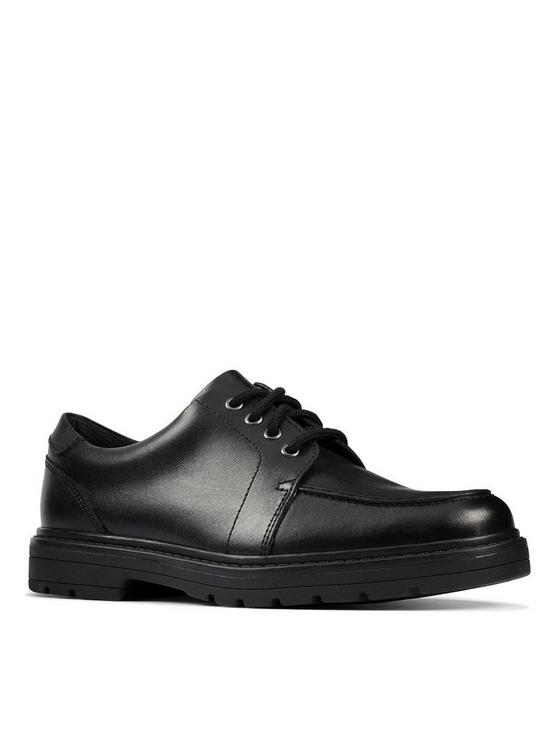 front image of clarks-youth-loxham-pace-lace-up-school-shoe-black