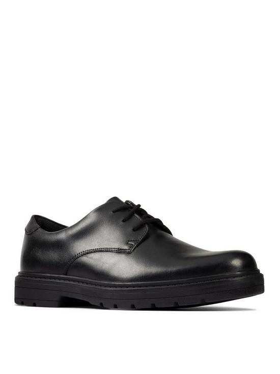 front image of clarks-youth-loxham-derby-school-shoe-black