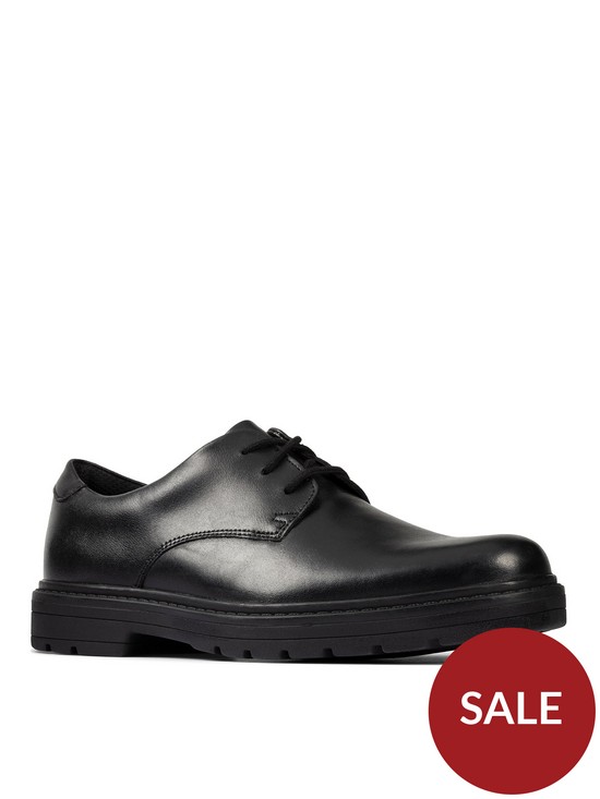 front image of clarks-youth-loxham-derby-school-shoe-black