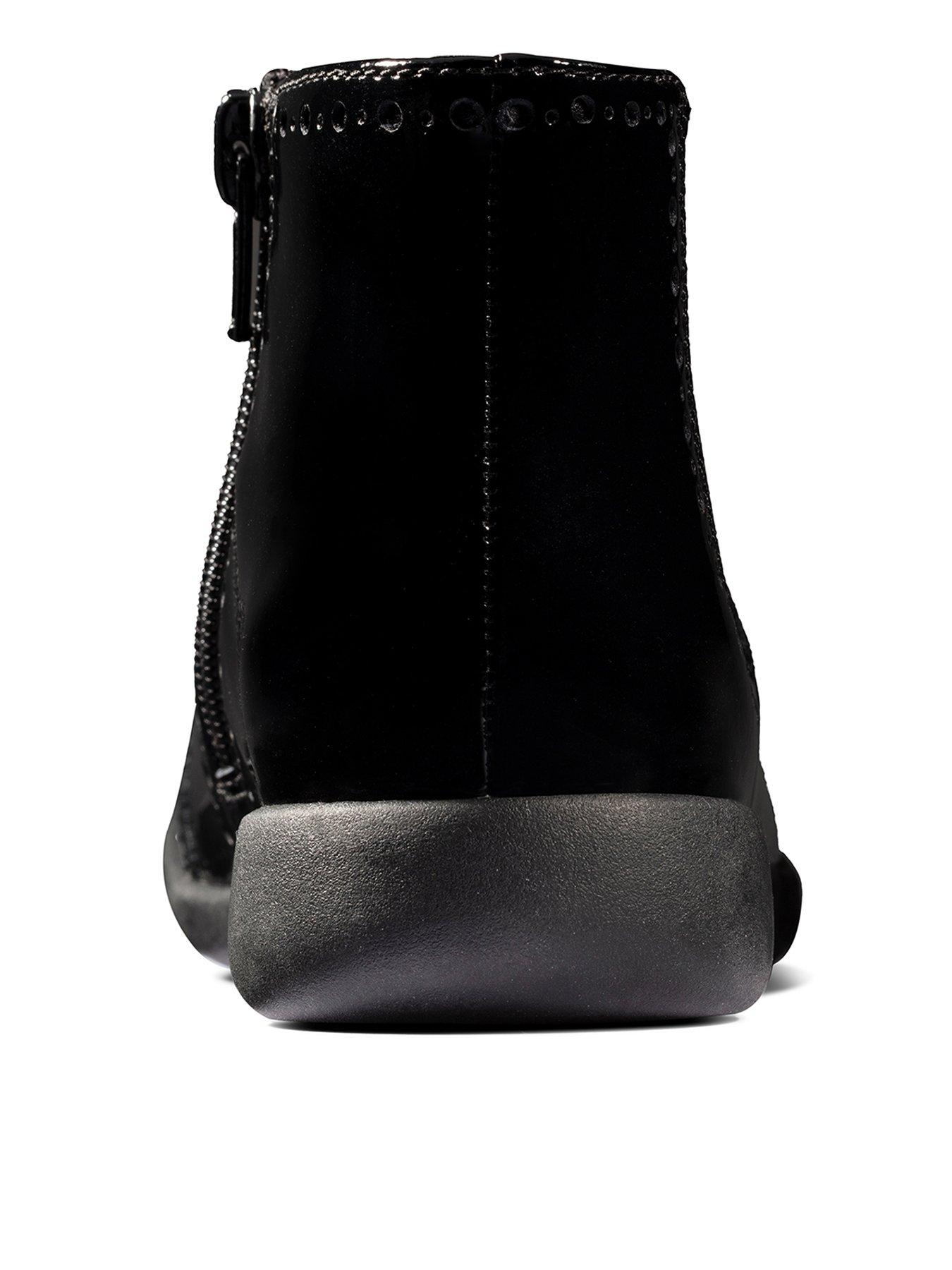 clarks patent boots black