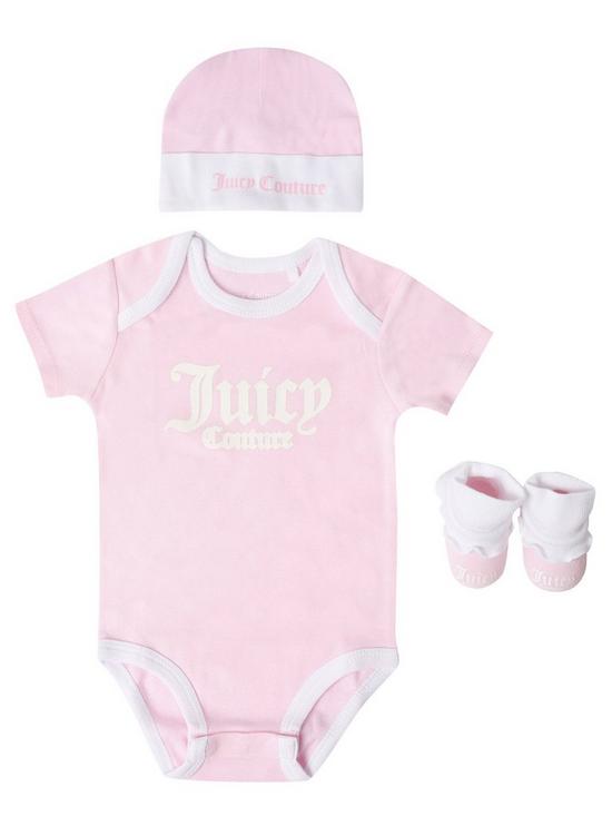 front image of juicy-couture-baby-girls-3-piece-body-suit-set