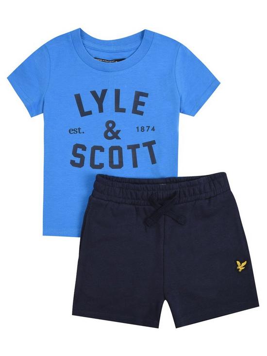 front image of lyle-scott-toddler-boys-t-shirt-and-short-set-blue
