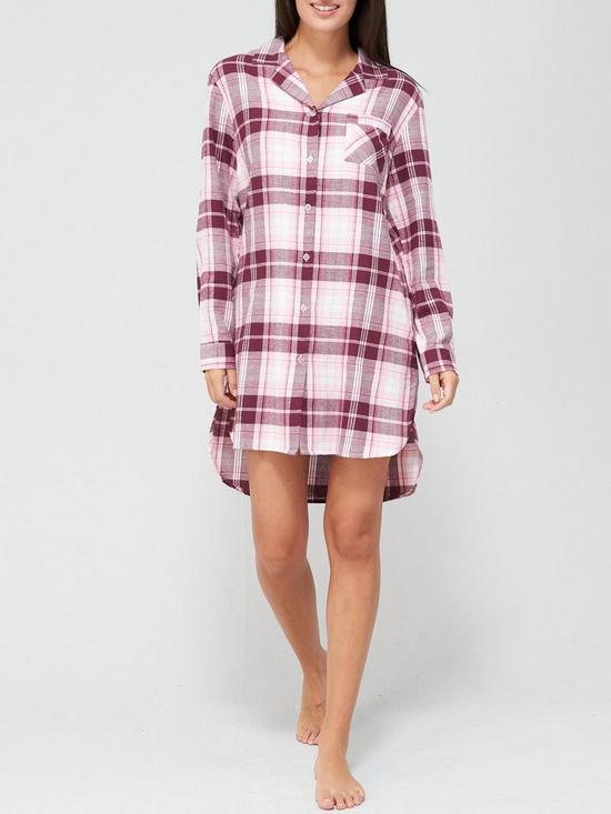 front image of v-by-very-check-oversized-flannel-nightshirt-pinknbspcheck