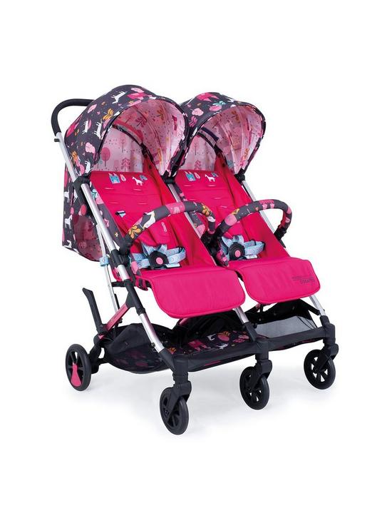 front image of cosatto-woosh-double-stroller-unicorn-land