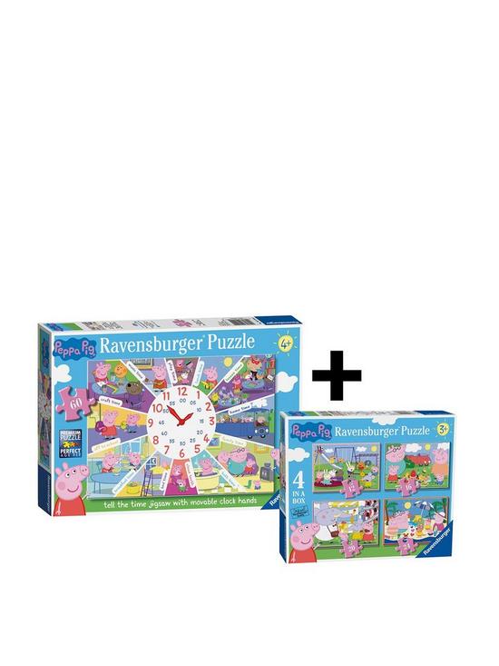 front image of ravensburger-peppa-pig-jigsawnbsptwin-pack--nbsp4-in-a-box-amp-clock-puzzle