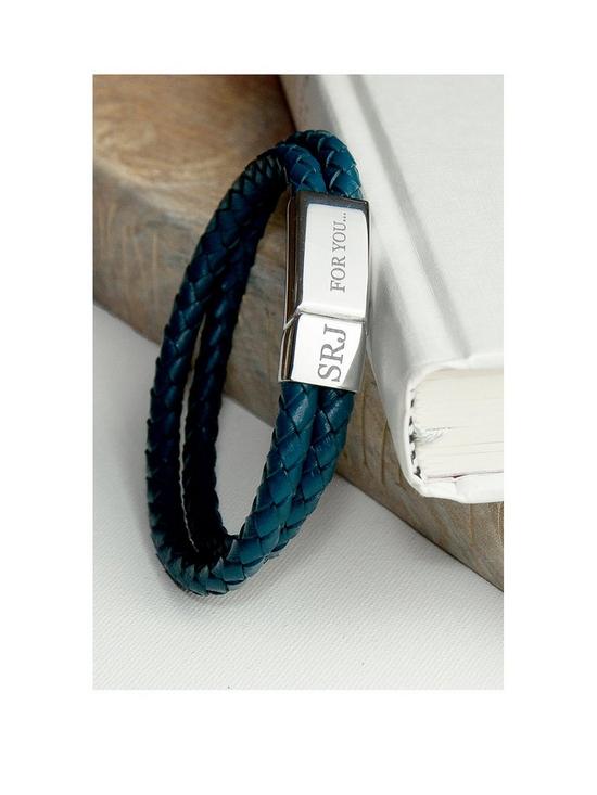 front image of treat-republic-personalised-mens-dual-leather-woven-bracelet-in-teal