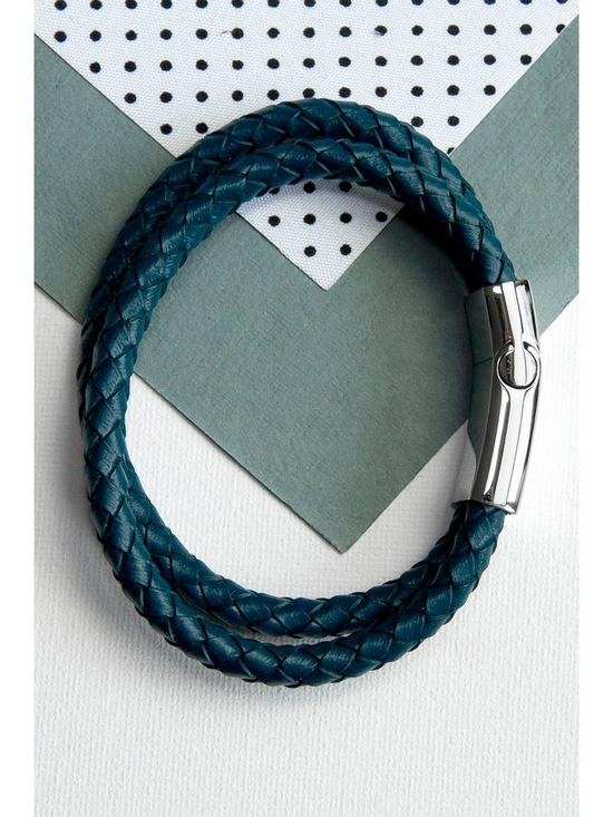 stillFront image of treat-republic-personalised-mens-dual-leather-woven-bracelet-in-teal