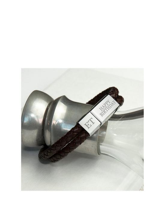 front image of treat-republic-personalised-mens-dual-leather-woven-bracelet-in-umber