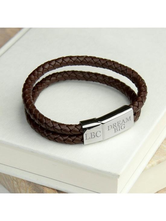 stillFront image of treat-republic-personalised-mens-dual-leather-woven-bracelet-in-umber