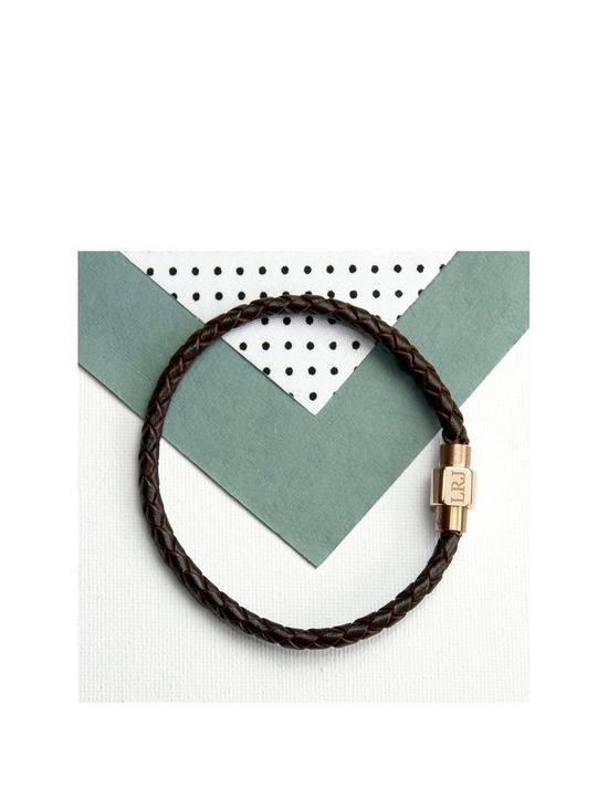 front image of treat-republic-personalised-mens-woven-leather-bracelet-with-gold-clasp