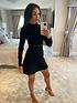  image of michelle-keegan-button-detail-compact-knit-skater-dress-black