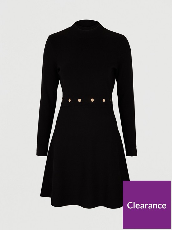 stillFront image of michelle-keegan-button-detail-compact-knit-skater-dress-black