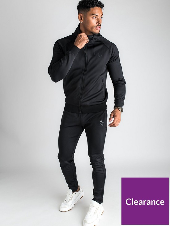 front image of gym-king-basis-poly-full-zipnbsptracksuit-hoodie-black