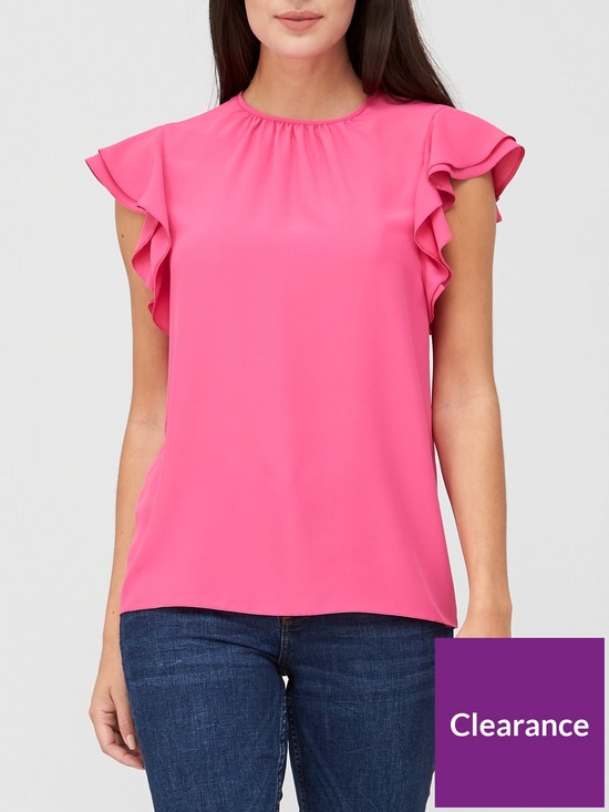 front image of v-by-very-round-neck-short-sleeve-shell-top-pink