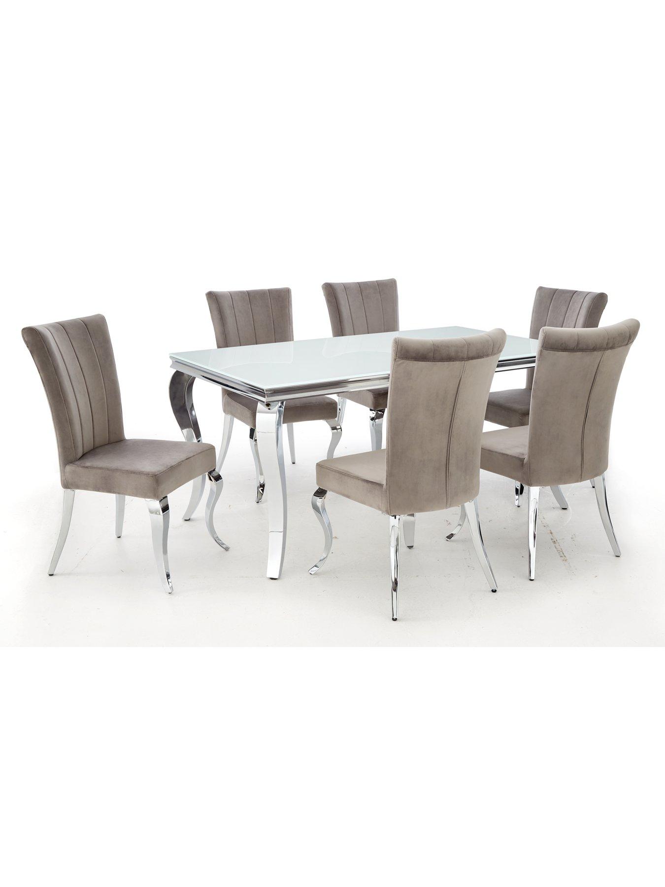 Image 1 of 5 of Very Home Grace 160 cm&nbsp;Rectangle Dining Table&nbsp;+&nbsp;6 Chairs - White/Chrome