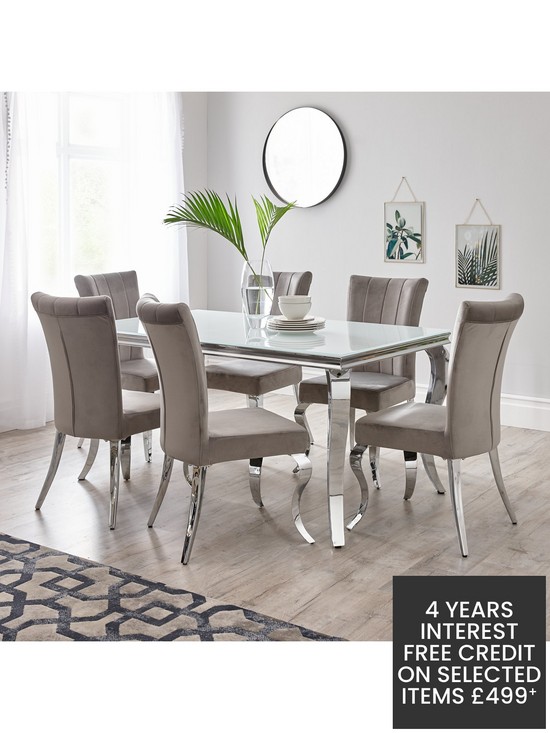 front image of grace-160-cmnbsprectangle-dining-tablenbspnbsp6-chairs-whitechrome