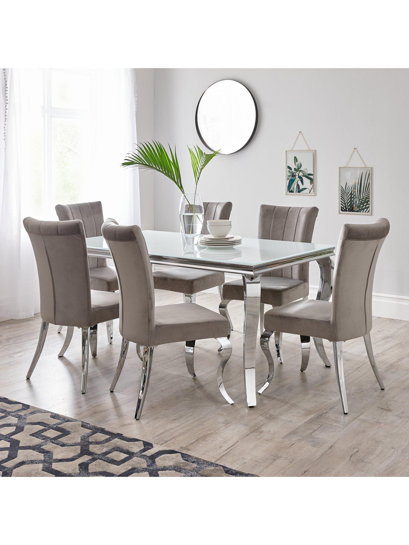 Very Home Grace 160 cm Rectangle Dining Table + 6 Chairs - White/Chrome