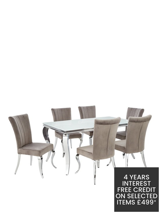 stillFront image of grace-160-cmnbsprectangle-dining-tablenbspnbsp6-chairs-whitechrome