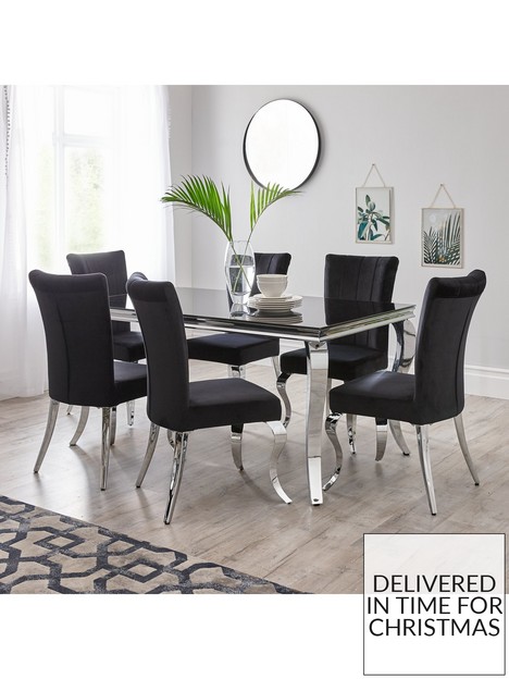 very-home-grace-160-cmnbsprectangle-dining-tablenbspnbsp6-chairs-blackchrome