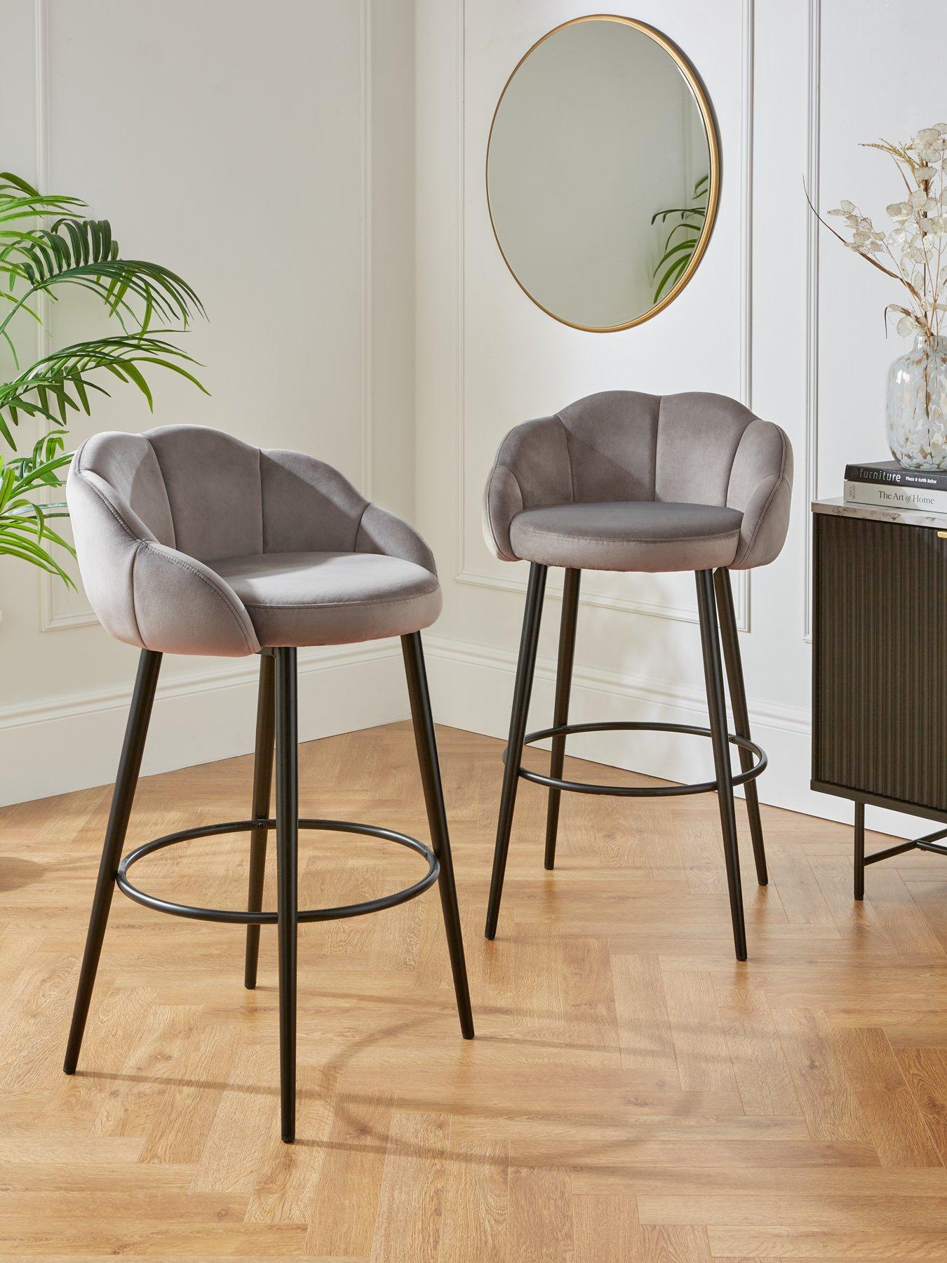 Very Home Pair of Angel Scallop Bar Stools - Grey Velvet - FSC® Certified