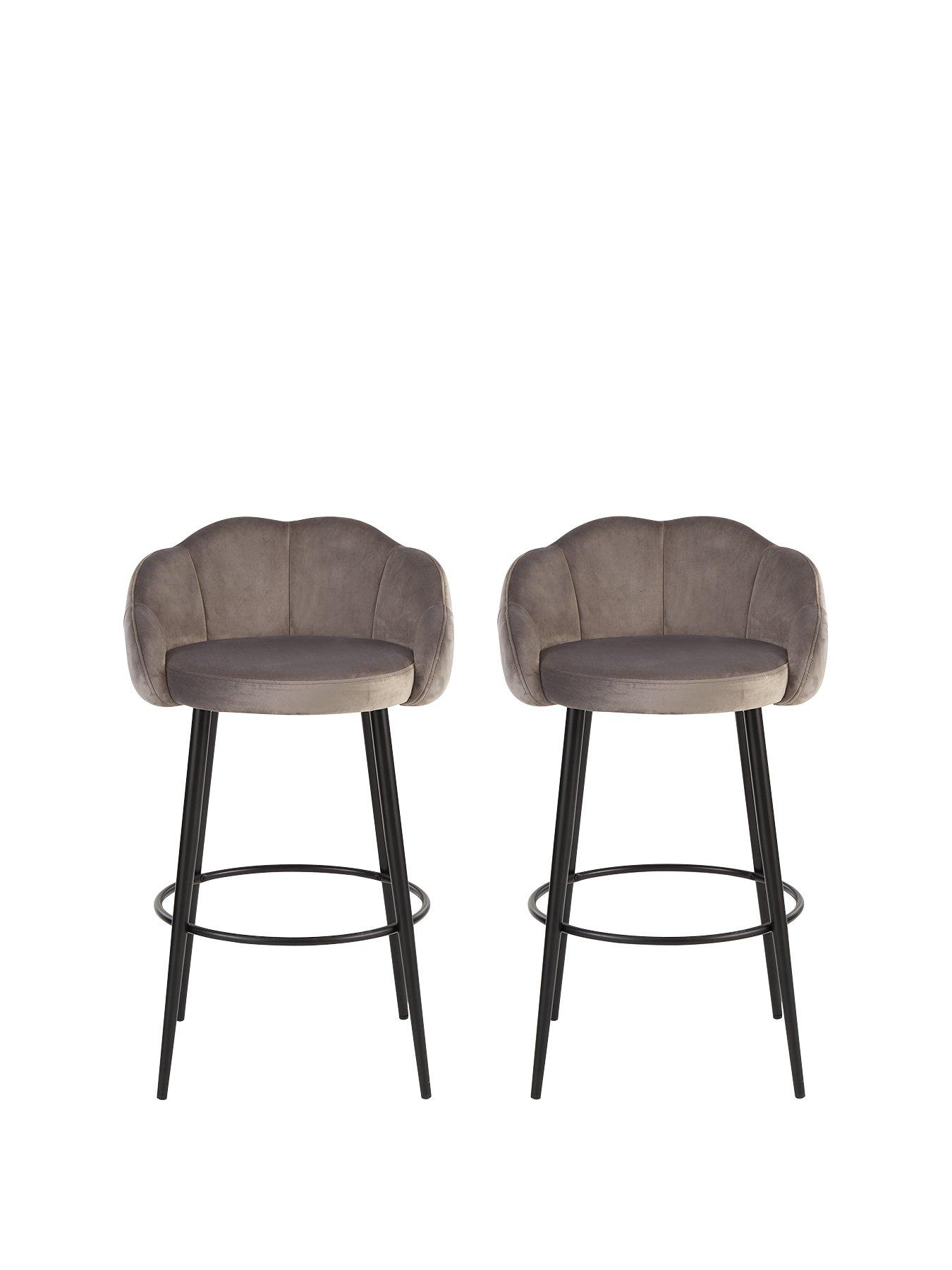  image of michelle-keegan-home-pair-of-angel-scallop-bar-stools-grey-velvet