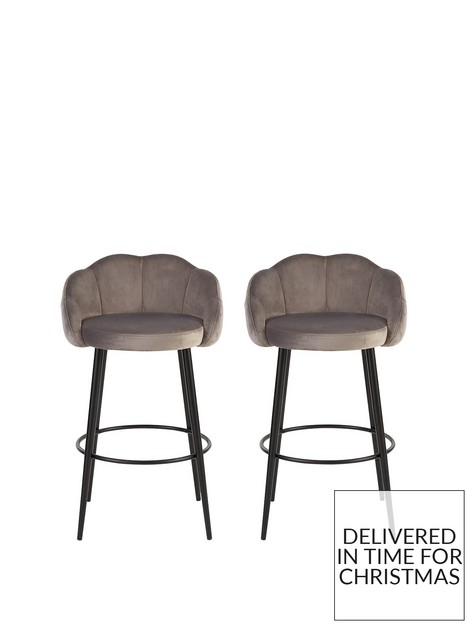 very-home-pair-of-angel-scallop-bar-stools-grey-velvet