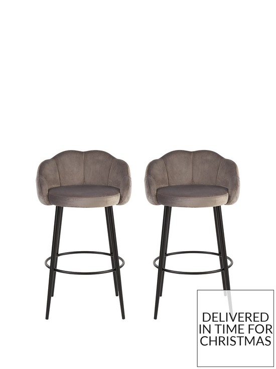 front image of michelle-keegan-home-pair-of-angel-scallop-bar-stools-grey-velvet