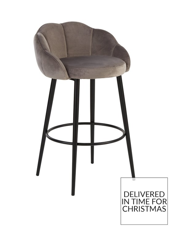 back image of michelle-keegan-home-pair-of-angel-scallop-bar-stools-grey-velvet