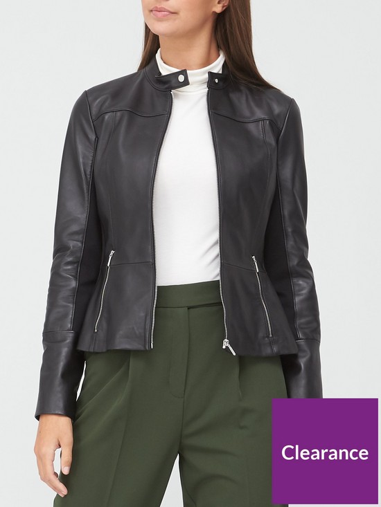 front image of hugo-lilova-leather-jacket-black