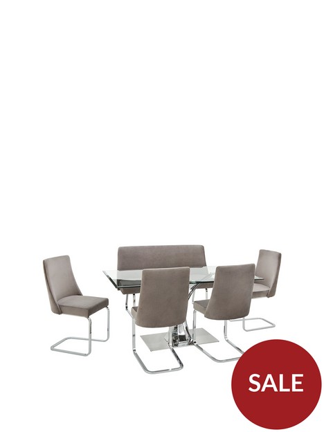 very-home-alice-rectangle-160-cm-glass-topnbspdining-tablenbsp1-bench-andnbsp4-velvet-chairs-dining-set