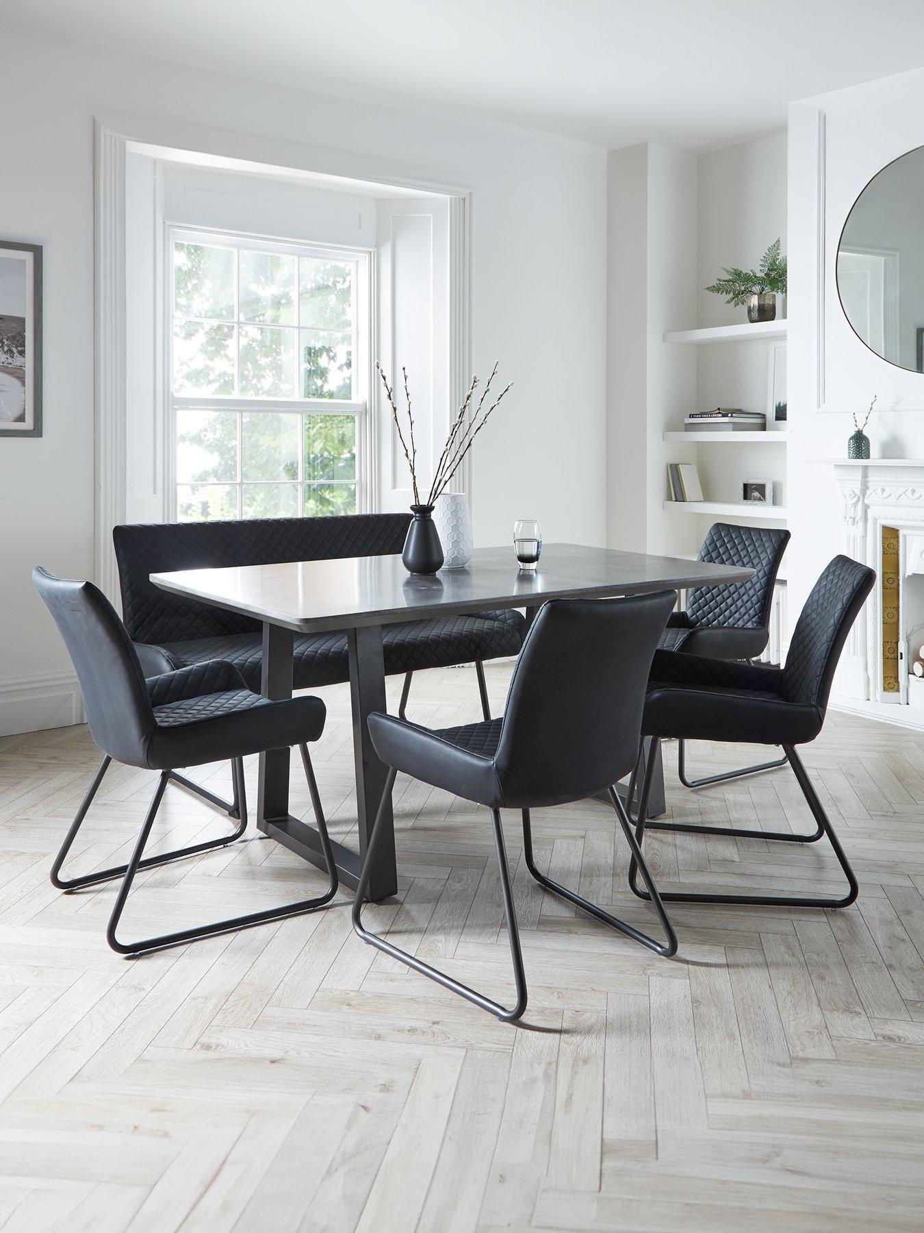 front image of very-home-bronx-160-cm-concrete-effect-dining-table-with-1-bench-4-chairs
