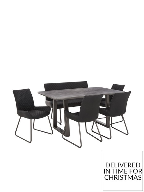 very-home-bronx-160-cm-concrete-effect-dining-table-with-1-bench-4-chairs