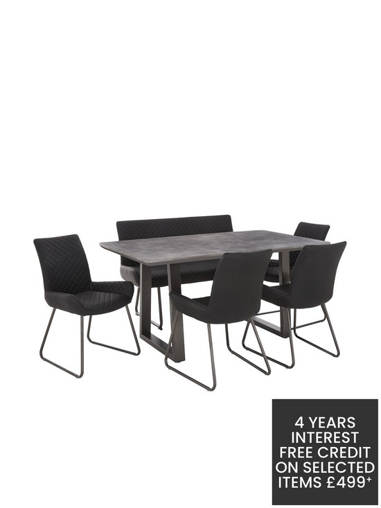 front image of bronx-160-cm-concrete-effect-dining-table-with-1-bench-4-chairs