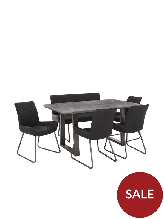 front image of very-home-bronx-160-cm-concrete-effect-dining-table-with-1-bench-4-chairs