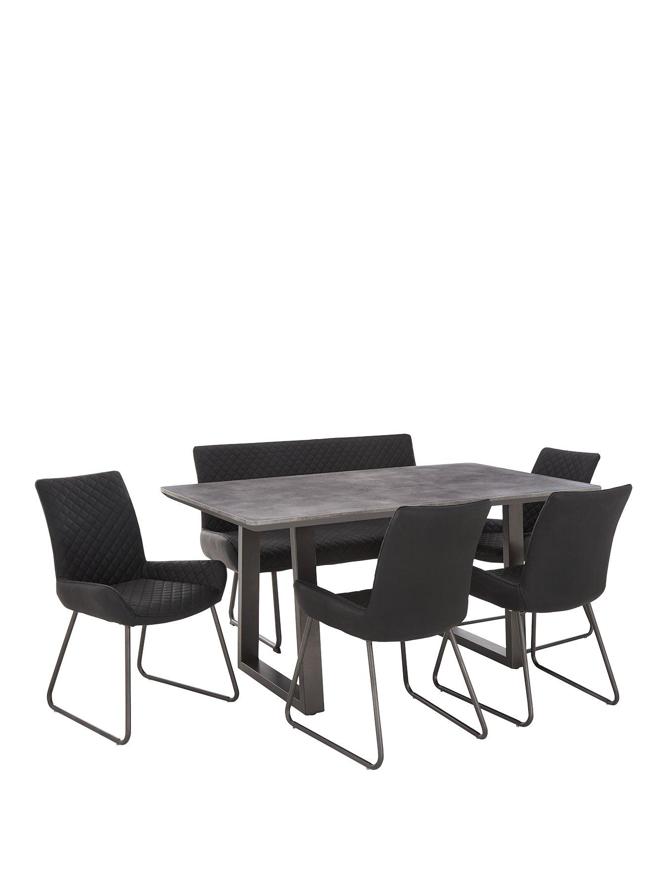  image of very-home-bronx-160-cm-concrete-effect-dining-table-with-1-bench-4-chairs