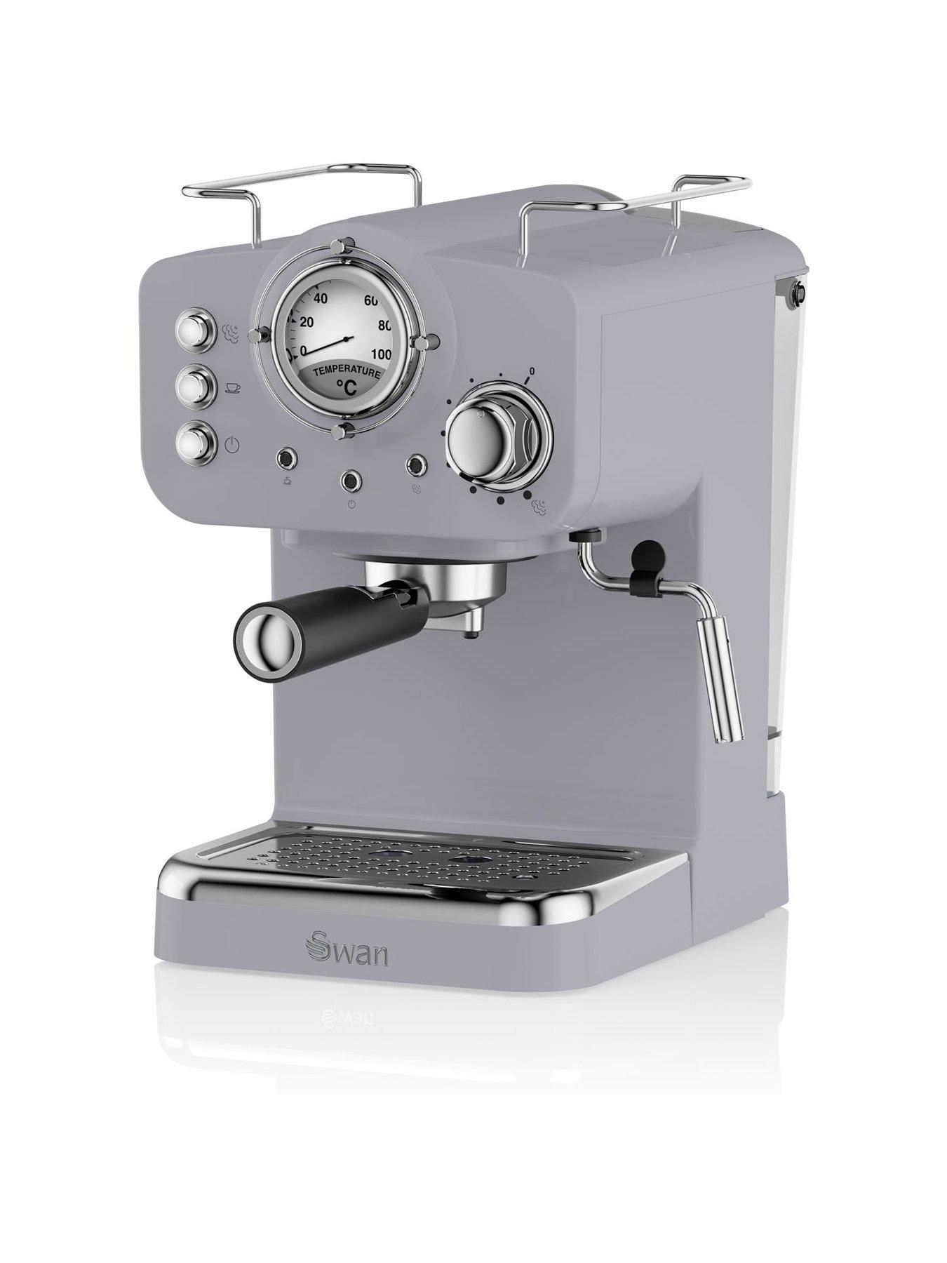 Image 1 of 6 of Swan SK22110GRN Nordic Espresso Coffee Machine with Milk Frother, Steam Pressure Control, 1.2L Detachable Water Tank, 1100W, Grey