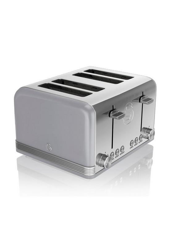 front image of swan-retro-4-slice-toaster-grey