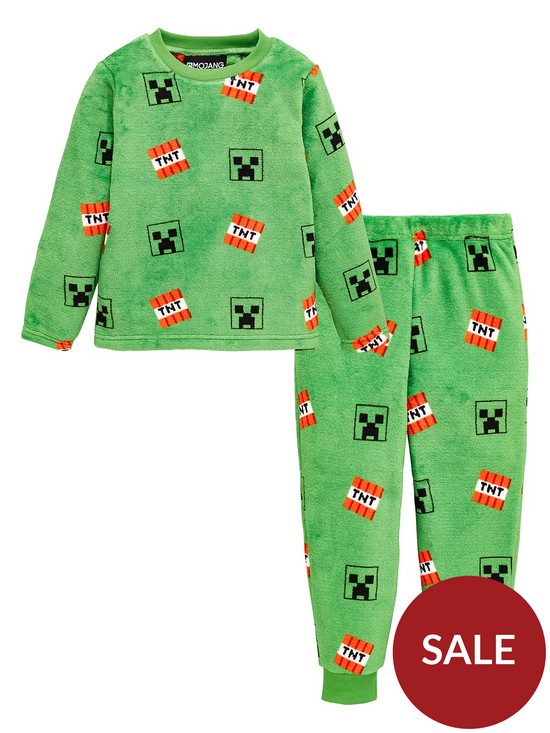 front image of minecraft-boys-minecraft-all-over-print-fleece-pyjamas-green