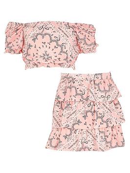 River Island River Island Girls Bandana Print Rara Skirt And Top Set - Pink Picture